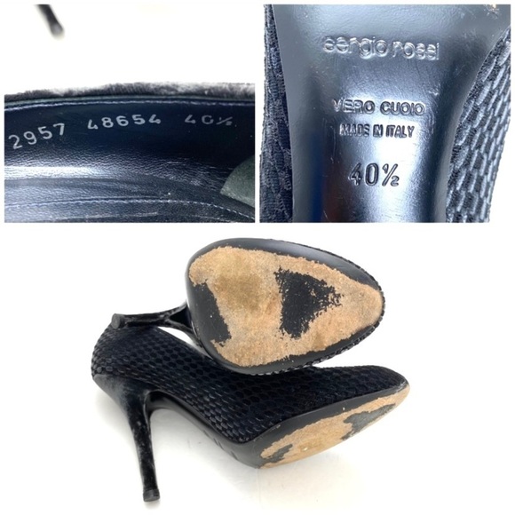 SERGIO Rossi Embossed Velvet Round Toe High Heel  Pumps In Dark Gray - Picture 9 of 11